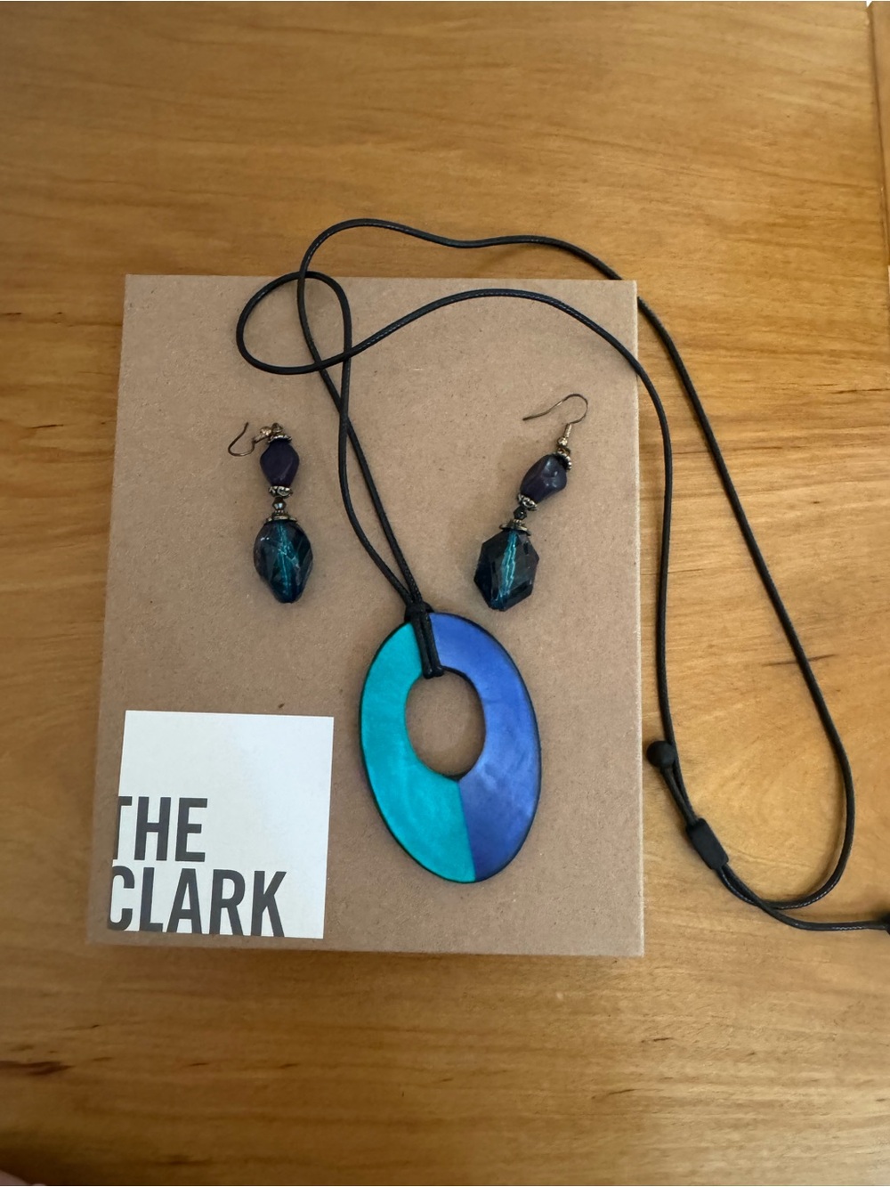 Blue & Teal Oval Pendant Necklace with Matching Earrings